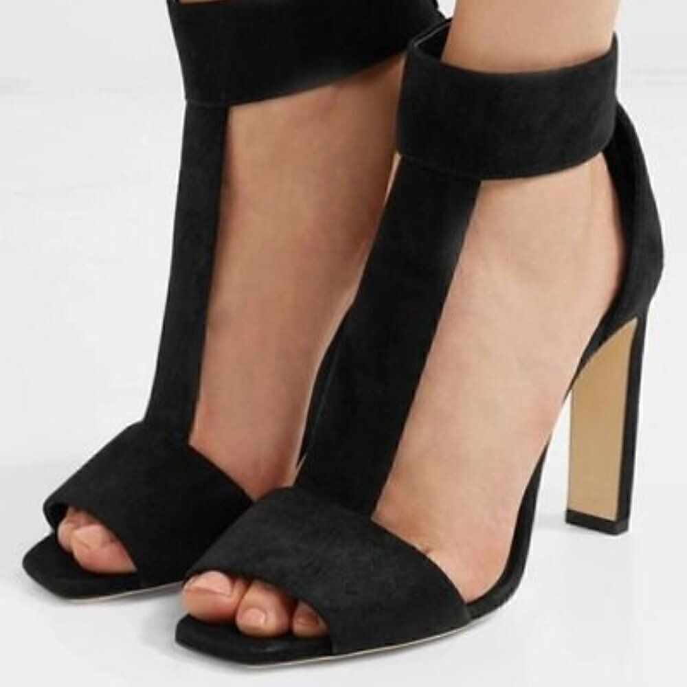 Jimmy Choo Bethel 100 black ankle strap open toe suedestrappy heels 38 - Picture 2 of 16